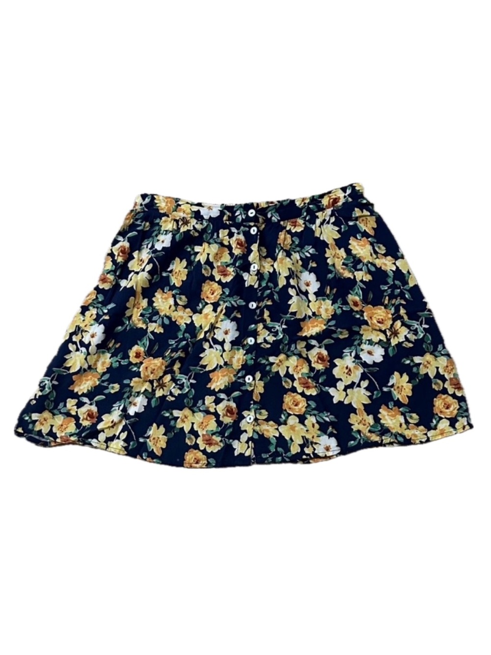 Forever 21 Blue & Yellow Floral Skater Skirt